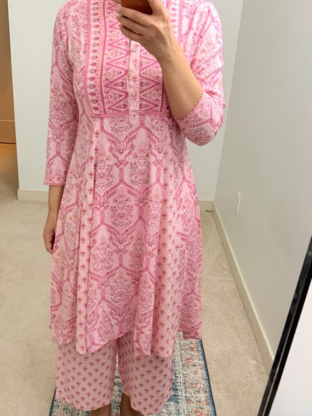 Aarke Ritu Kumar Pink Printed High-Low Kurta with Matching Pants - Picture 6 of 9